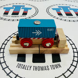 Container Wagon Blue with Buffer and Track Wooden - New no Box