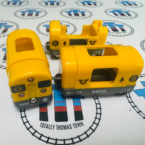 BRIO 33052 Yellow Metro Train with Working Light (1 Missing Cover) Wooden - Used
