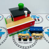 Sodor Dairy Farm with 2 Cows, 1 Milk Barrel and 1 Barrel Car (Broken Peg) #1 Rare Wooden - Used