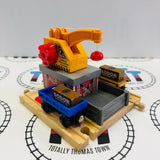 Cargo Transfer Station with 2 Cargo Pieces, 1 Cargo Car, 1 Flatbed and Sound #3 Chipping Paint Wooden - Used