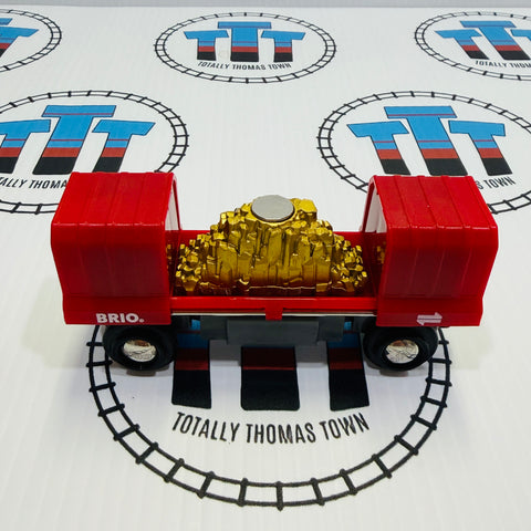 BRIO 33938 Opening Boxcar Gold Load Cargo Wagon Wooden - Used