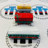 Holiday Set Pack #1 (Season’s Greetings Passenger Car, Present Car, Hot Cocoa Tanker) Discoloured Sticker Used - TOMY