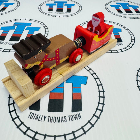 Santa Sleigh with Reindeer, Track and Buffer BIGJIGS Rail Wooden - New in Box