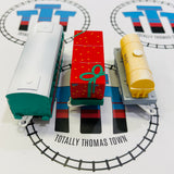 Holiday Set Pack #1 (Season’s Greetings Passenger Car, Present Car, Hot Cocoa Tanker) Discoloured Sticker Used - TOMY