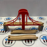 Large 13" Red Suspension Bridge with Ascending Track Generic Brand Wooden - Used