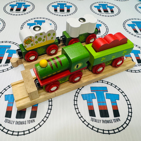 Dinosaur Railway Engine and Carriages with Buffer and Track BIGJIGS Rail Wooden - New in Box