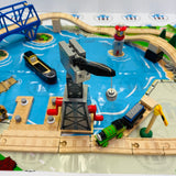 Down by The Docks Set (Missing Yield Sign/Glued Signal/Different Cargo Car) Wooden - Used in Box