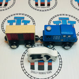 Blue Train with Box Car & Cow Generic Brand Wooden - Used