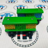 Box Cars Green Pair (Learning Curve 2003) Good Condition Wooden - Used