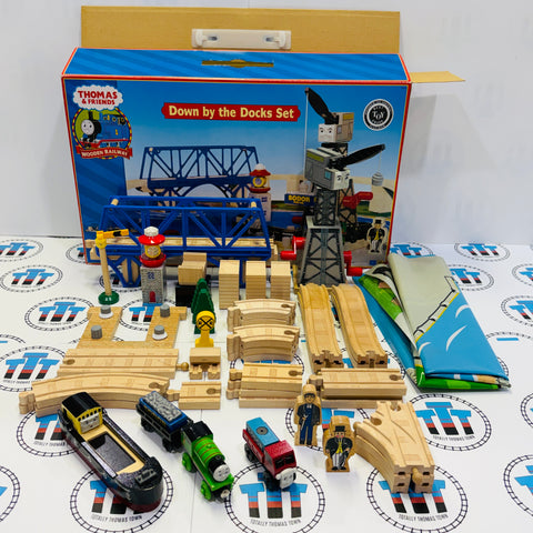 Down by The Docks Set (Missing Yield Sign/Glued Signal/Different Cargo Car) Wooden - Used in Box