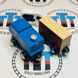 Blue Train with Box Car & Cow Generic Brand Wooden - Used