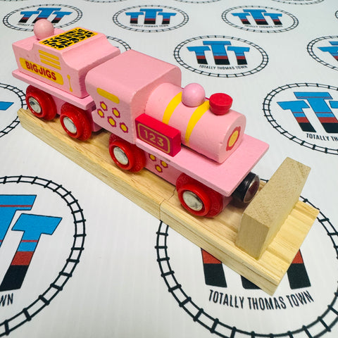 Pink 123 Engine with Track and Buffer BIGJIGS Rail Wooden - New in Box