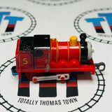 James Newer Face Red Wheels Missing/Peeling Stickers Pull Along Capsule Plarail - Used