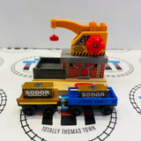 Cargo Transfer Station with 2 Cargo Pieces, 1 Cargo Car, 1 Flatbed and Sound #3 Chipping Paint Wooden - Used