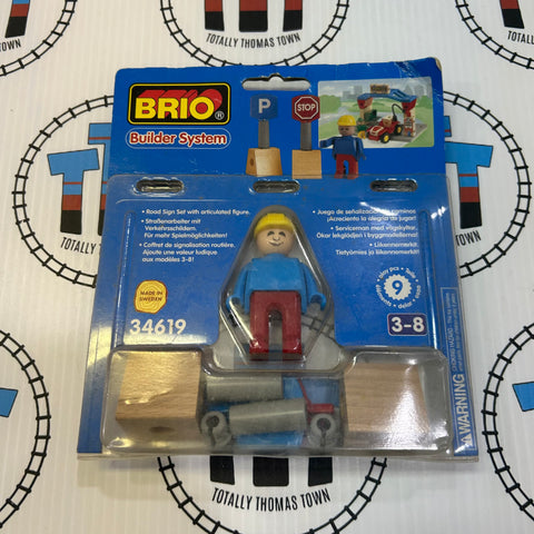 BRIO Builder System Road Sign Set with Articulated Figure #34619 Wooden - New