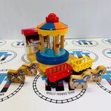 Carousel with 4 Horses and Sound #3 Fair Condition (Horses Chipped Magents/Different Cargo Cars) Wooden - Used