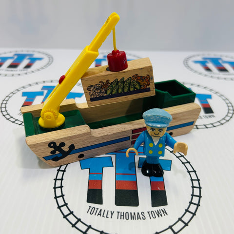 BRIO Lighthouse Boat with Cargo and Person (Poor Condition) 33677 Wooden - Used
