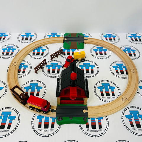 BRIO 33719 Farm Railway Set with Trains Missing Sign Damaged Knob (doesn’t affect use) Wooden - Used