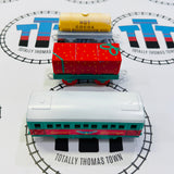 Holiday Set Pack #1 (Season’s Greetings Passenger Car, Present Car, Hot Cocoa Tanker) Discoloured Sticker Used - TOMY