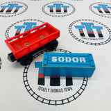 Cargo Car Red with Blue Cargo Fair Condition Wooden - Used