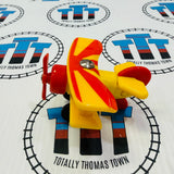 Sodor Airfield Set with Duck (Writing on Bottom), Flatbed and Tiger Moth (2001) Clickity Clack Wooden - Used in Marked Box