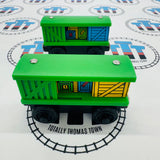 Box Car Green Pair (Learning Curve 2000) Good Condition Wooden - Used