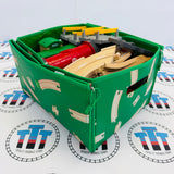 BRIO 33052 Deluxe Railway Set #1 (Tracks not BRIO/Glue on all bottoms/incomplete accessories/Storage missing lid) Wooden - Used