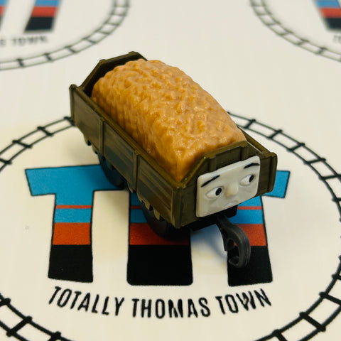 Brown/Green Troublesome Truck with Tan Gravel Eyes Open Pull Along Capsule Plarail - Used