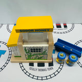 Honey Depot with 2 Barrels and Barrel Car #1 (NOT WORKING Does not fully go up) Wooden - Used