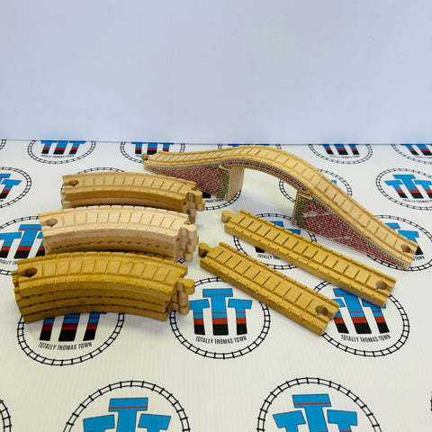 Clickity Clack Figure 8 Set with Ivy & Red Stone Bridge (Fair Condition Stickers) Thomas Brand Wooden - Used