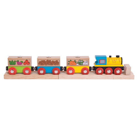 Fruit & Veg Train with Track and Buffer BIGJIGS Rail Wooden - New in Box