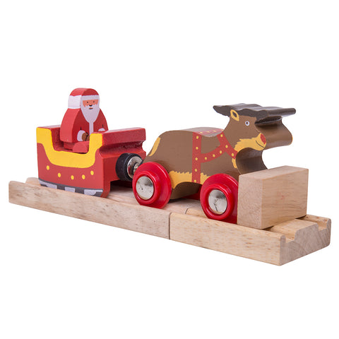 Santa Sleigh with Reindeer BIGJIGS Rail Wooden - New in Box