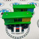 Box Cars Green Pair (Learning Curve 2003) Good Condition Wooden - Used