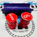 Purple Barrel Car with Damaged Oil and Petrol Barrels Poor Condition Wooden - Used