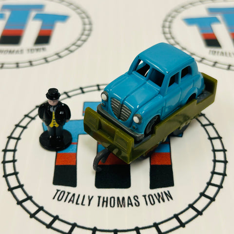 Flatbed & Sir Topham Hatt's Car (Blue Wheels) with Figure Pull Along Capsule Plarail - Used