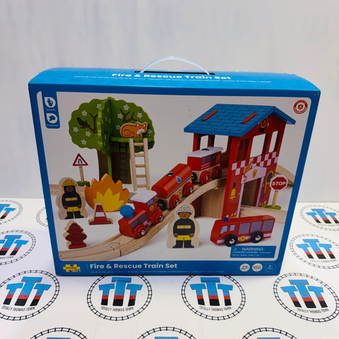 Fire & Rescue Train Set BIGJIGS Rail Wooden - New in Box