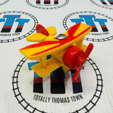 Sodor Airfield Set with Duck (Writing on Bottom), Flatbed and Tiger Moth (2001) Clickity Clack Wooden - Used in Marked Box