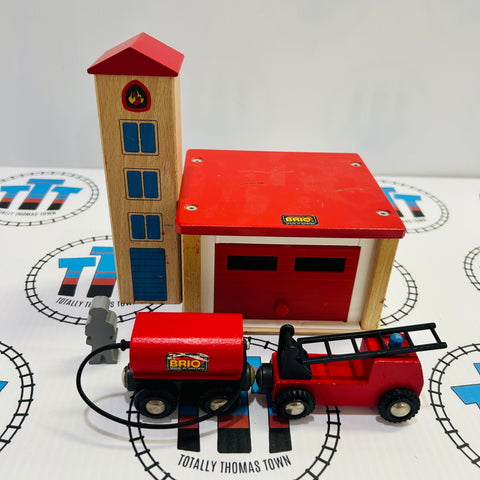 BRIO Fire Station Set #2 33584 Vintage (Missing Tree/Rusted Magnet) Wooden - Used