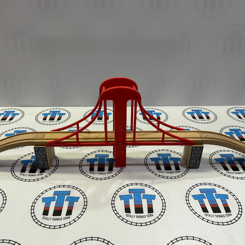 Large 13" Red Suspension Bridge with Ascending Track Generic Brand Wooden - Used