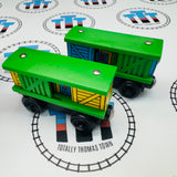 Box Cars Green Pair (Learning Curve 2003) Wooden - Used