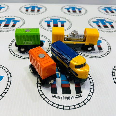 BRIO 33982 Three-Wagon Cargo Train (One Different Base) Wooden - Used