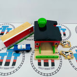 Sodor Dairy Farm with 2 Cows, 1 Milk Barrel and 1 Barrel Car (Broken Peg) #1 Rare Wooden - Used