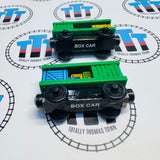 Box Cars Green Pair (Learning Curve 2003) Fair Condition Chipping Paint Wooden - Used