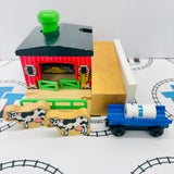 Sodor Dairy Farm with 2 Cows, 1 Milk Barrel and 1 Barrel Car #2 Rare Wooden - Used