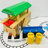 Arlesdale Barrel Loader with 2 Barrels (Oil, Molasses) #7 Fair Condition Ripping Stickers/Chipping Paint Wooden - Used
