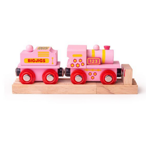Pink 123 Engine with Track and Buffer BIGJIGS Rail Wooden - New in Box